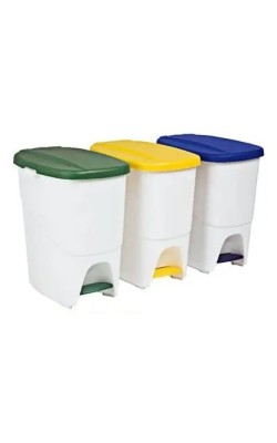 CUBO ECOLOGICO 25L BLANCO PEDAL C/TAPA AZUL