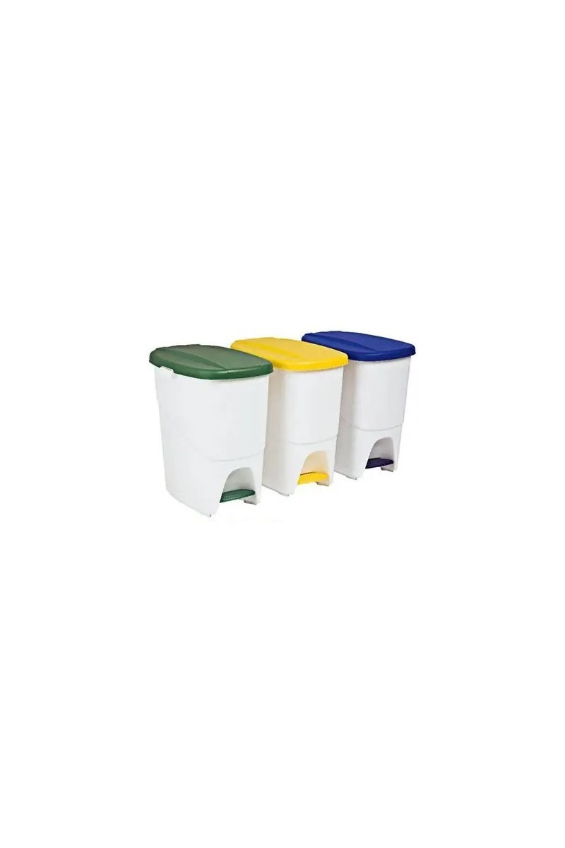 CUBO ECOLOGICO 25L BLANCO PEDAL C/TAPA AZUL