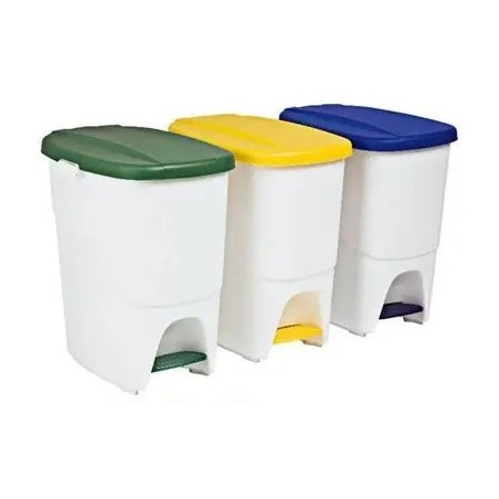 CUBO ECOLOGICO 25L BLANCO PEDAL C/TAPA AZUL