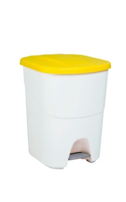 CUBO ECOLOGICO 40L BLANCO PEDAL C/TAPA AMARIL