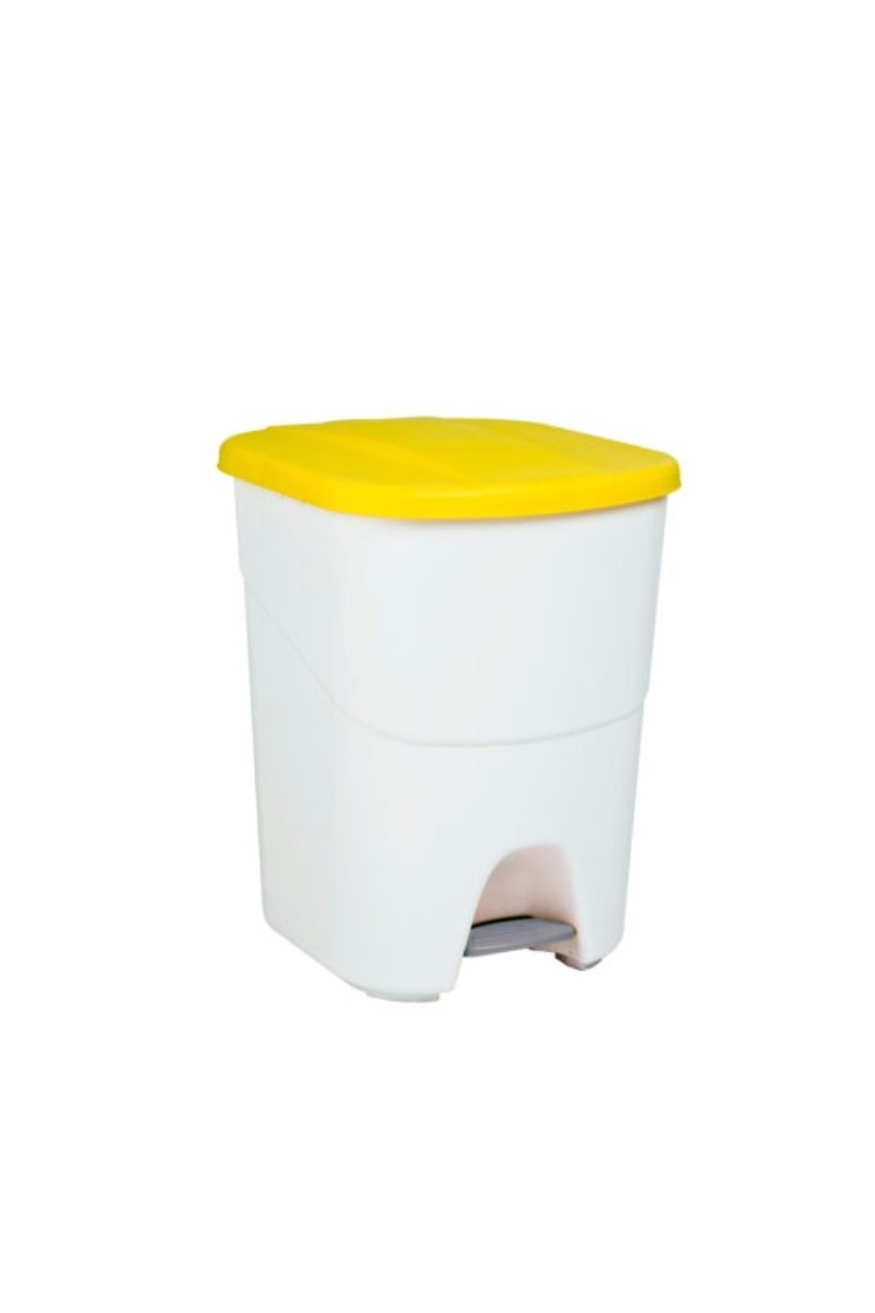 CUBO ECOLOGICO 40L BLANCO PEDAL C/TAPA AMARIL