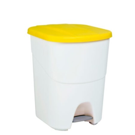 CUBO ECOLOGICO 40L BLANCO PEDAL C/TAPA AMARIL