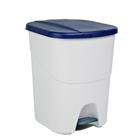 CUBO ECOLOGICO 40L BLANCO PEDAL C/TAPA AZUL