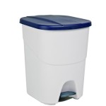 CUBO ECOLOGICO 40L BLANCO PEDAL C/TAPA AZUL
