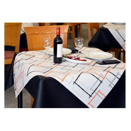 MANTEL 100X100 MARCOS NEGRO - NARANJA (400U)